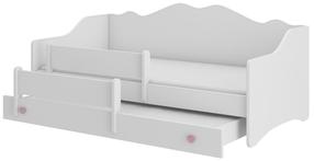 Vaikiška lova viengulė su ištraukiama papildoma lova ADRK Emka II, balta/rožinė, 80 x 160 cm, be patalynės dėžės, su čiužiniu