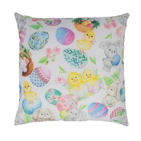Dekoratyvinė pagalvėlė Home4you Loneta Spring And The Rabbit, balta/įvairių spalvų, 45 cm x 45 cm