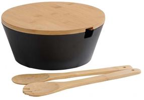 Salotų dubuo su šaukštais Kesper, juoda/rusva, 26 cm