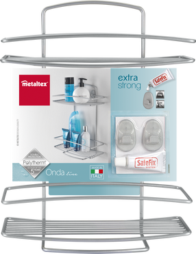 2-jų pakopų stačiakampė lentyna Metaltex Onda safe Fix, 26 cm x 35 cm x 11 cm, sidabro