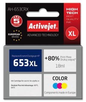 Rašalas ActiveJet AH-653CRX, geltona/purpurinė (magenta)/žalsvai mėlyna (cyan), 18 ml