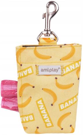  Maišelių šunų ekskrementams dėklas Amiplay Be Happy Dog Waste Dispenser Banana, 6 cm x 2 cm geltona