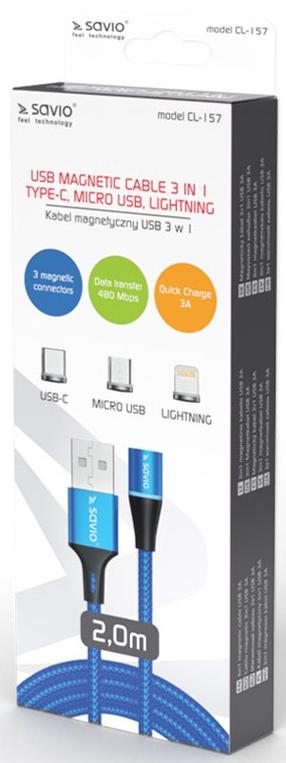 Įkrovimo laidas Elmak CL-157, USB Type C/Lightning/Micro USB/USB, 200 cm, mėlyna