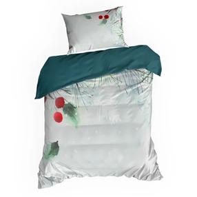 Kalėdinis patalynės užvalkalų komplektas Robin, šviesiai pilka/žalia, 140 x 200 cm