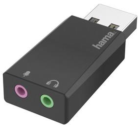 Adapteris Hama USB - 3.5mm Headphones/3.5mm Microphone USB male, 3.5mm Headphones/3.5mm Microphone female, juoda