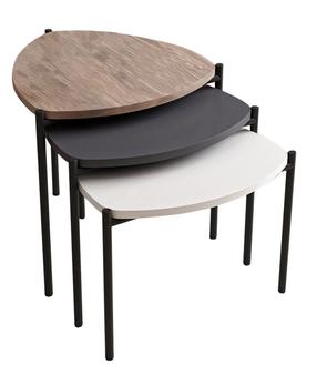 Kavos staliukų komplektas Kalune Design Lenny, antracito/balta/riešuto, 45 cm x 45 cm x 35 - 45 cm, 3 vnt.