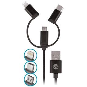 Kabelis Forever 3in1, Lightning/USB/USB Type-C, juoda