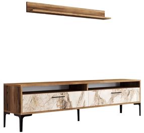 Svetainės baldų komplektas Kalune Design Istanbul, vidaus, balta/riešuto/smėlio