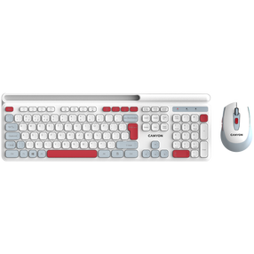 Klaviatūros ir pelės komplektas Canyon HSET-W5, Anglų (US), balta/raudona, belaidė