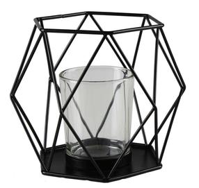 Žvakidė Splendid Sera, stiklas/metalas, 11 cm, skaidri/juoda