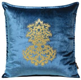 Dekoratyvinės pagalvėlės užvalkalas Royal JWG-06, mėlyna/aukso, 45 cm x 45 cm