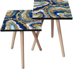 Kavos staliukų komplektas Kalune Design 2SHP73, mėlynas/įvairių spalvų, 35 cm x 35 cm x 47 cm