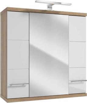 Pakabinama vonios spintelė su veidrodžiu Deftrans Bari E70, ąžuolo/balta, 25 cm x 70 cm x 72 cm