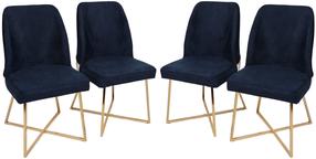 Kėdžių rinkinys Kalune Design Madrid 138 974NMB1218, blizgi, aukso/tamsiai mėlyna, 49 cm x 50 cm x 90 cm, 4 vnt.