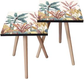 Kavos staliukų komplektas Kalune Design 2SHP198, baltas/geltonas/įvairių spalvų, 35 cm x 35 cm x 47 cm