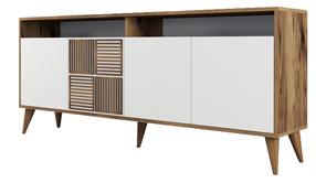 Komoda Kalune Design Milan 845HCT5316, balta/riešuto, 180 cm x 35 cm x 78.6 cm