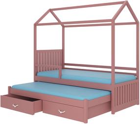 Vaikiška lova viengulė su ištraukiama papildoma lova ADRK Jonaszek, rožinė, 80 x 180 cm, su patalynės dėže, su čiužiniu