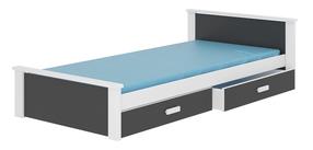 Vaikiška lova viengulė ADRK Aldex, balta/grafito, 90 x 200 cm, su patalynės dėže, su čiužiniu