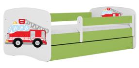 Vaikiška lova viengulė Kocot Kids Babydreams Fire Brigade, balta/žalia, 80 x 180 cm, be patalynės dėžės, be čiužinio