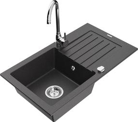 Plautuvė su virtuviniu maišytuvu Mexen Pablo, derva/granitas, 75.2 cm x 43.6 cm x 16.1 cm, balta/juoda