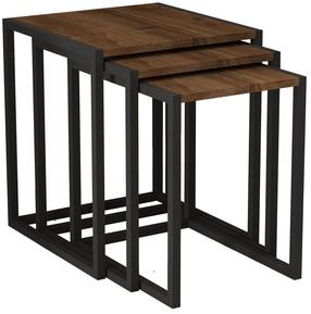 Kavos staliukų komplektas Kalune Design Tali, juoda/lazdyno riešuto, 34 - 44 cm x 45 cm x 46 - 52 cm, 3 vnt.