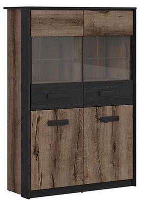 Vitrina Kassel S491-REG2D2W-DMON/DCA, ąžuolo/juoda, 100 cm x 41 cm x 145 cm