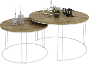 Kavos staliukų komplektas ADRK Etta, ąžuolo, 75 cm x 75 cm x 43 cm, 2 vnt.