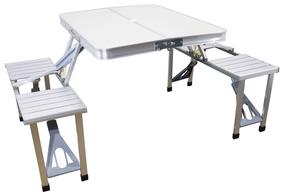 Sulankstomas turistinis stalas su kėdėmis Besk, sidabro, 120 cm x 60 cm x 70 cm