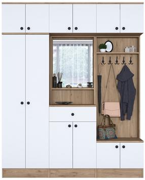 Prieškambario spinta Kalune Design EA108 2428, balta/riešuto, 179.4 cm x 37.5 cm x 226.4 cm