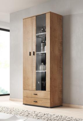 Vitrina Cama Meble Soho S6 2D2S SOHOWITS6 LEF, ąžuolo/juoda, 80 cm x 41 cm x 192 cm