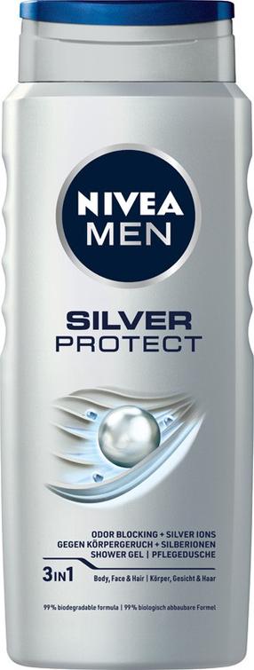 Kūno prausimosi želė Nivea Silver Protect, 500 ml
