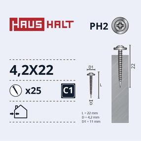 Саморез Haushalt, 4.2 мм x 22 мм, 25 шт.