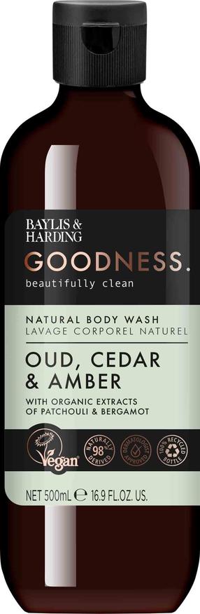 Kūno prausimosi želė Baylis & Harding Goodness Oud/Cedar/Amber, 500 ml
