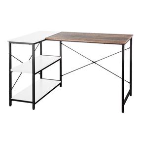 Kampinis rašomasis stalas Home4you Hedvig, 120 cm x 80 cm, 76 cm, ruda sp./juoda sp.