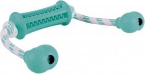 Mänguasi koerale, tassimiseks Trixie Denta Fun Stick With Rope 33771, 9 cm, valge v./türkiissinine v.