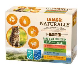 Šlapias kačių maistas IAMS Naturally Land & Sea Collection, žuvis/mėsa, 0.085 kg x 12 vnt.