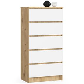 Komoda Akord K60, ąžuolo sp./balta sp., 121 cm x 40 cm x 60 cm