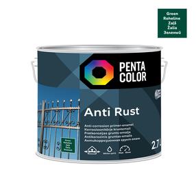 Краска-эмаль, для металлоконструкций, защита от коррозии Pentacolor Anti Rust, полуглянцевая, 2.7 l, зеленый цв.