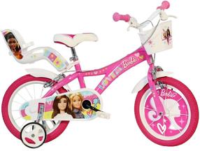 Vaikiškas dviratukas su papildomais ratukais, vaikų Dino Bikes Barbie, balta sp./rožinė sp./įvairių spalvų, 10'', 16"