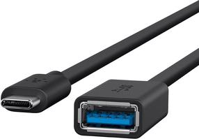 Kabelis Belkin USB Type-C male, USB 3.0 A female, 0.14 m, melna krās.