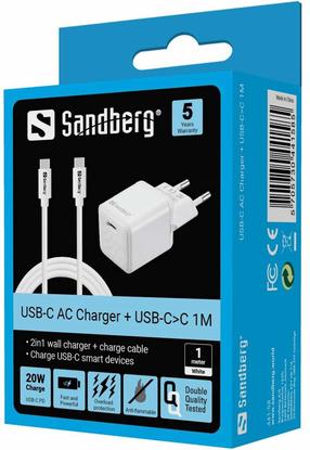 Telefoni laadija Sandberg 441-58, USB Type C, valge v., 20 W