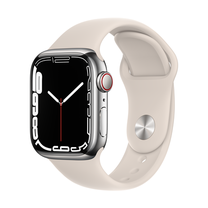 Išmanusis laikrodis Apple Watch Series 7 GPS + Cellular, 41mm Silver Stainless Steel Case with Starlight Sport Band - Regular, sidabro sp.
