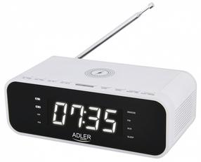 Žadintuvas Adler Alarm Clock With Wireless Charger, balta sp.