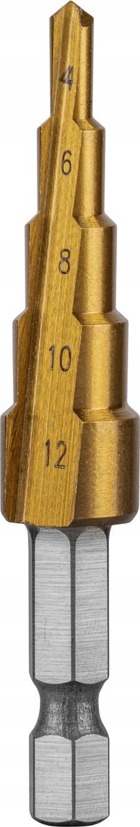 Pakopinis grąžtas GE HT6D321 HT6D321, varis, hss-tin, hex 1/4, 4-12 mm x 6.5 cm
