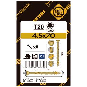 Medsraigtis, universalieji Forte Tools TX20, 4.5 x 70 mm, geltona sp., 8 vnt.