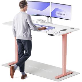 Kompiuterio stalas reguliuojamo aukščio Desktronic HomePro 40 853, 180 cm x 80 cm, 126 cm, balta sp./rožinė sp.