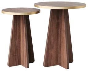 Kafijas galdiņu komplekts Kalune Design Mushroom 2, zelta krās./valriekstu krās., 40 cm x 40 cm x 50 cm, 2 gab.