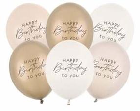 Õhupallide komplekt ovaalsed PartyDeco Happy Birthday To You, beež v./helebeež, 6 tk