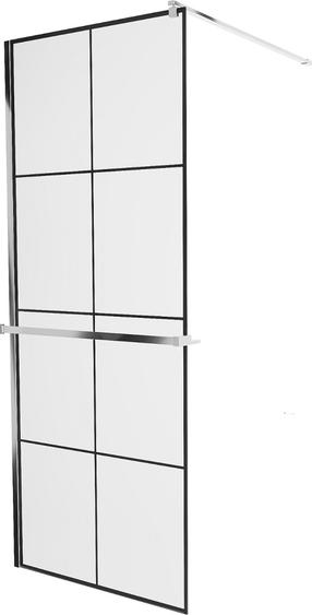 Dušo sienelė Mexen Kioto+ Walk-In, 90 cm x 200 cm, juoda sp./chromo sp./grūdintas