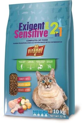 Sausas kačių maistas Vitapol Exigent Sensitive 2 in 1, vištiena/kalakutiena, 10 kg